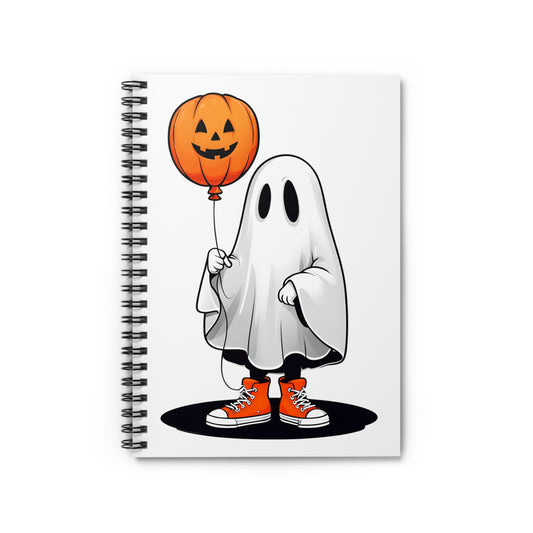 Cute Halloween Ghost Notebook, Spiral Journal, Halloween Gift, Spooky Note-taking, Orange Balloon Design, School Supplies