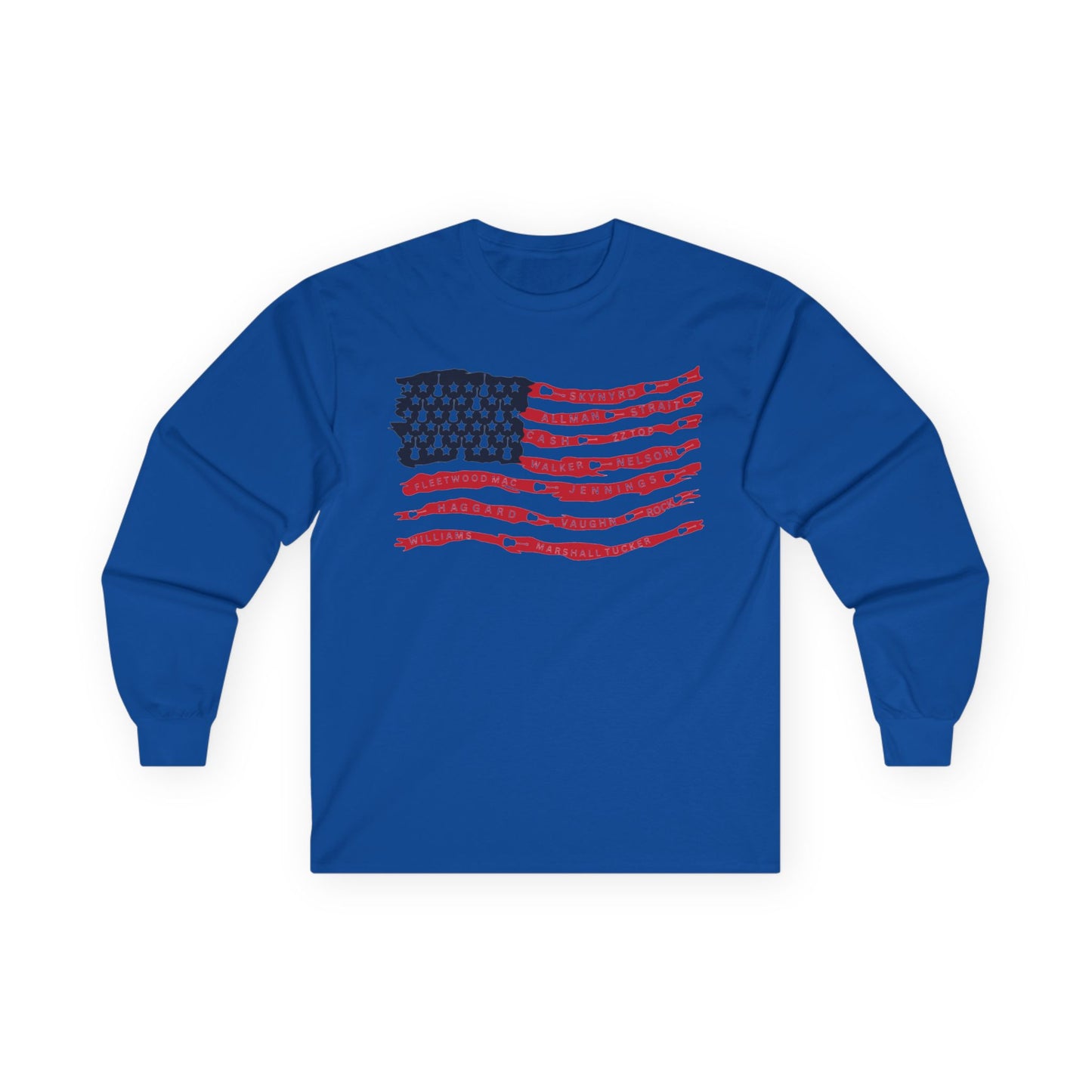 Best Rock & Country Bands American Flag Long Sleeve T-SHIRT Guitars & Stars