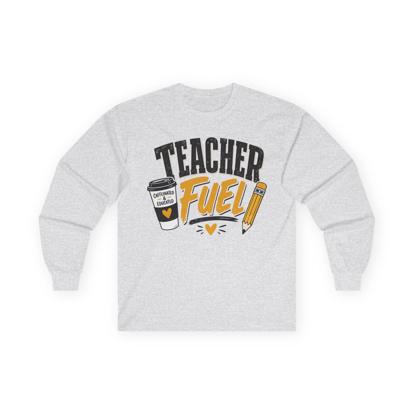 Teacher Fuel Long Sleeve T- Shirt — Coffee & Pencil Graphic Shirt for Teachers