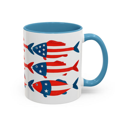 Patriotic Fish Flag Coffee Mug American Flag Accent 11 or 15oz