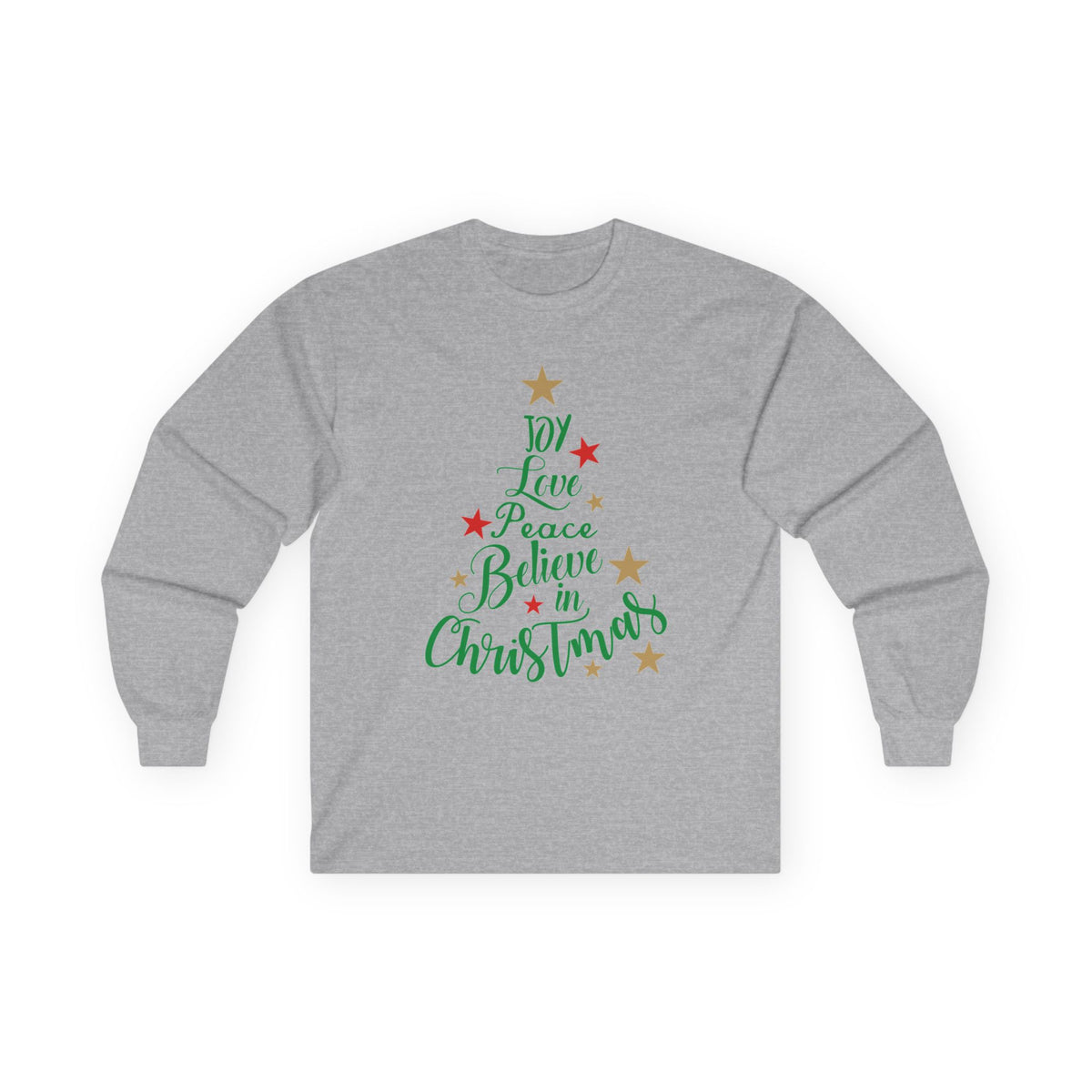 Women's Joy Love Peace Believe Christmas Long Sleeve T-Shirt
