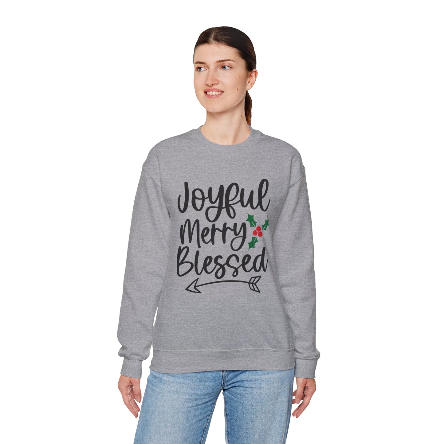 Christmas Sweatshirt - "Joyful Merry Blessed" Cozy Holiday Crewneck