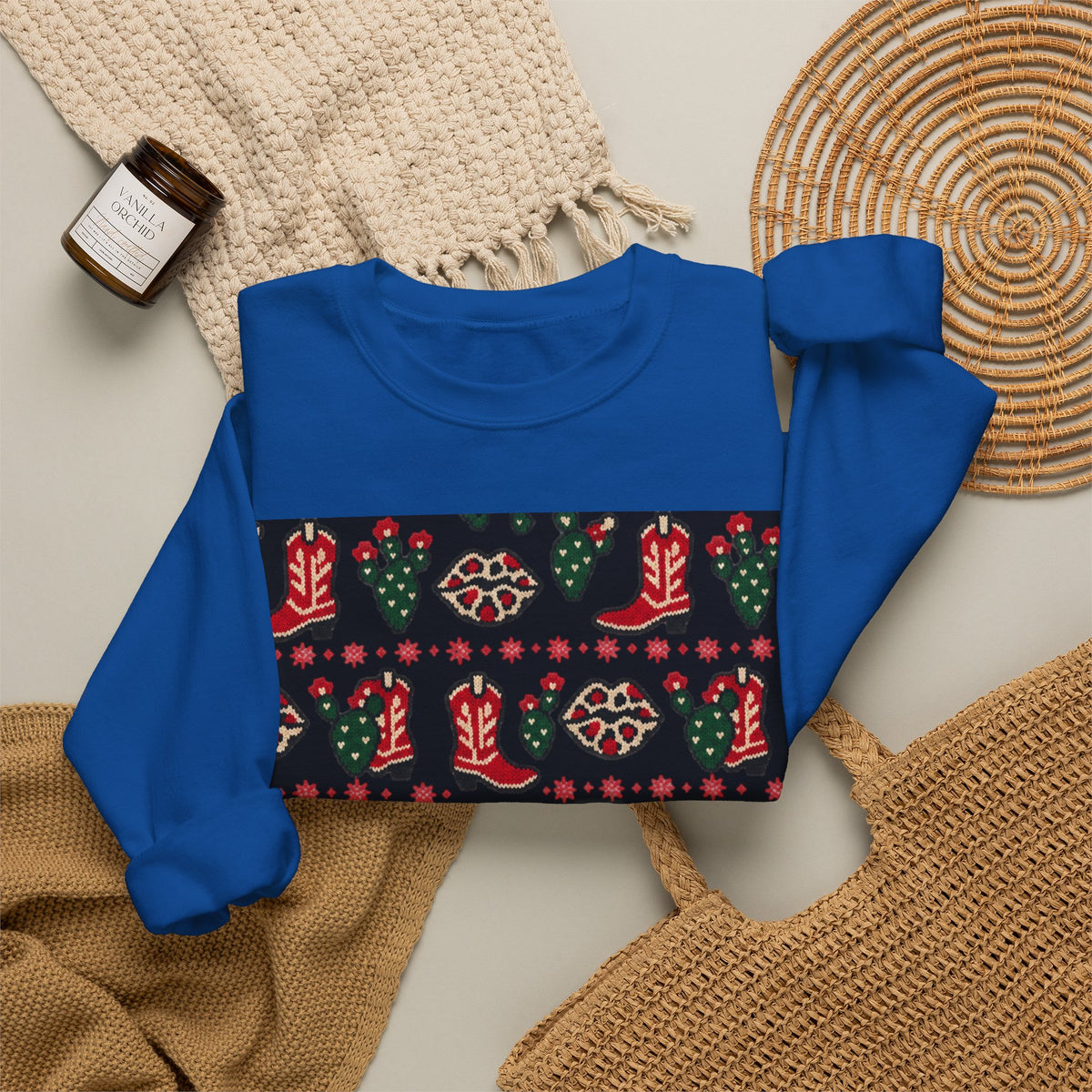 Feaux Ugly Sweater Western Christmas Sweatshirt