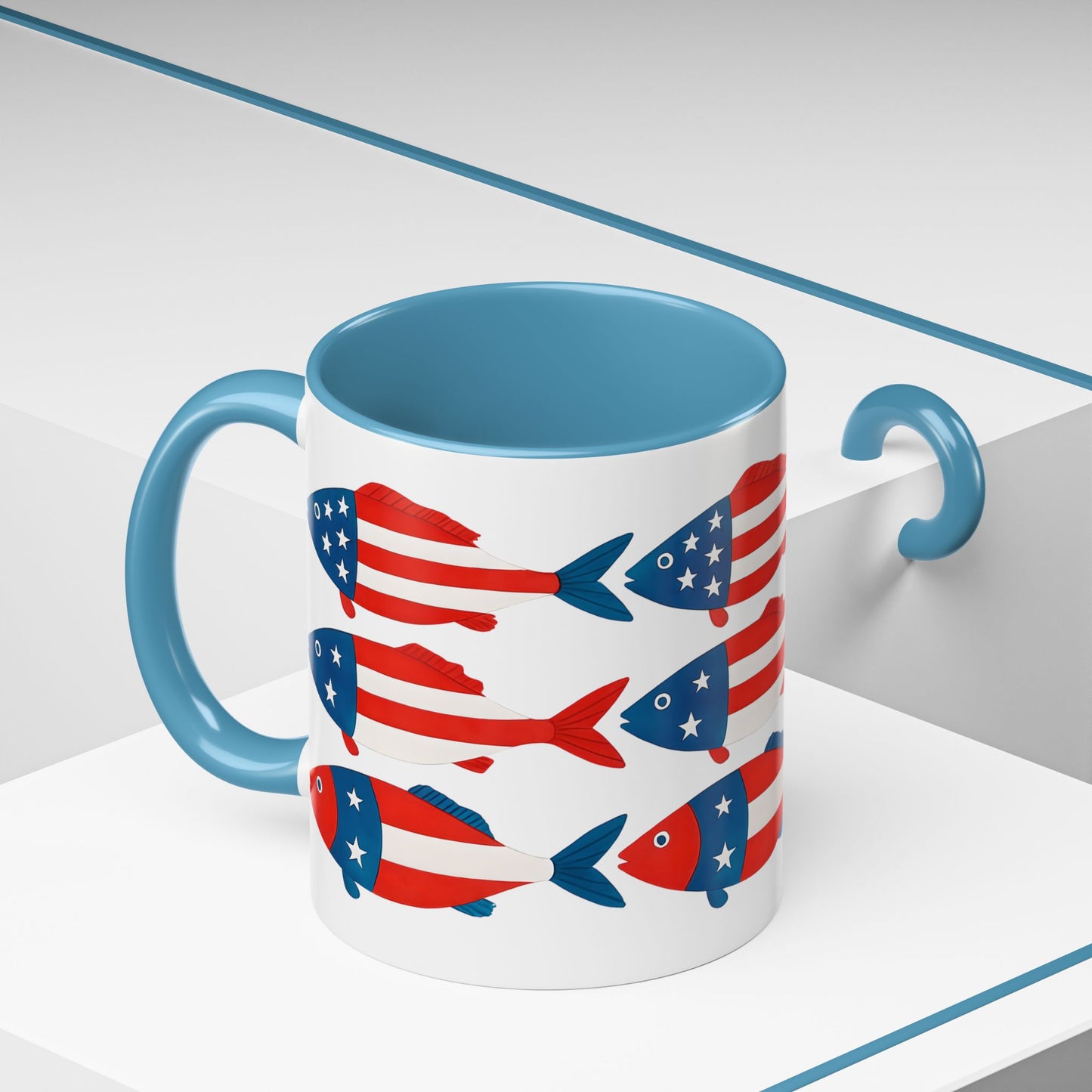 Patriotic Fish Flag Coffee Mug American Flag Accent 11 or 15oz