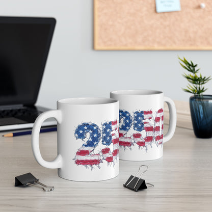 USA 2024 Flag Distressed Ceramic Mug — Patriotic Election Coffee Cup (11oz/15oz)