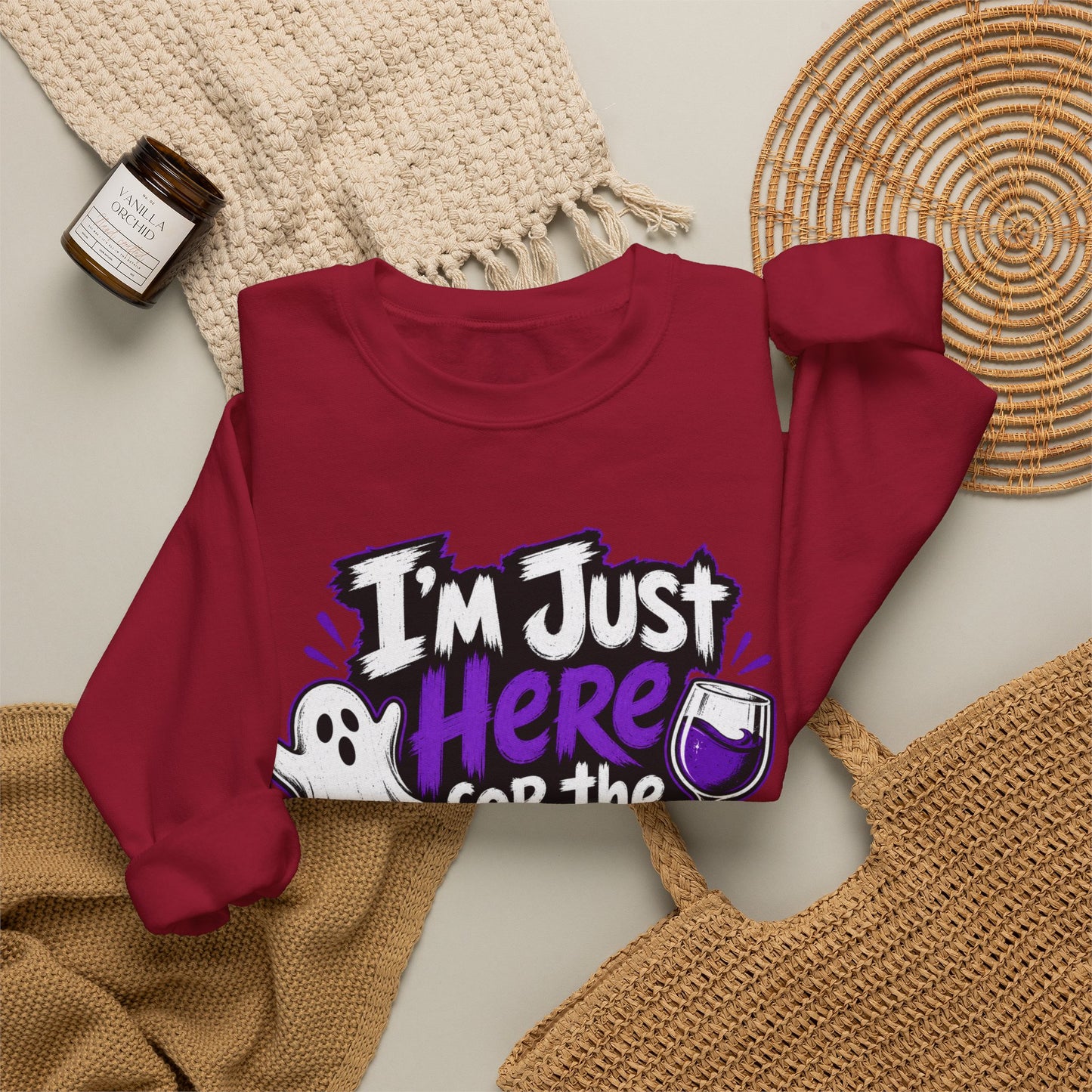 I'm Just Here for the Boos Halloween Sweatshirt — Ghost & Wine Graphic Crewneck