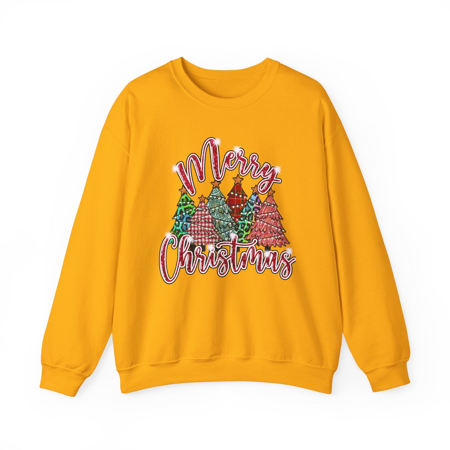 Merry Christmas Crewneck Sweatshirt - Festive Plaid Christmas Trees Holiday Sweatshirt