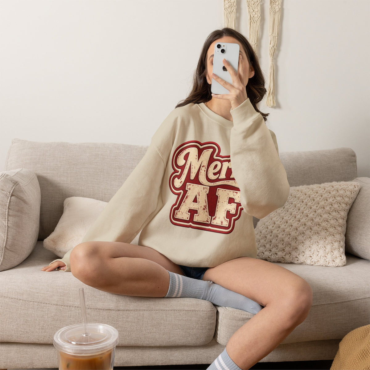 Merry AF Sweatshirt – Funny Retro Holiday Crewneck