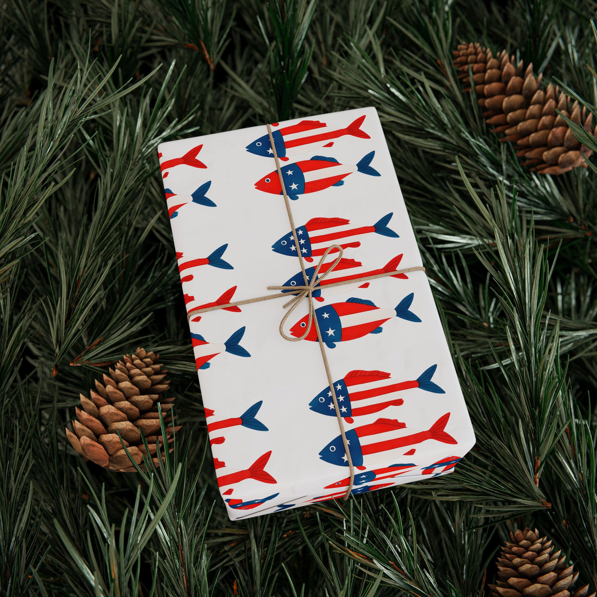 Patriotic Fish Wrapping Paper Roll - Christmas Holidays Anytime Fishing