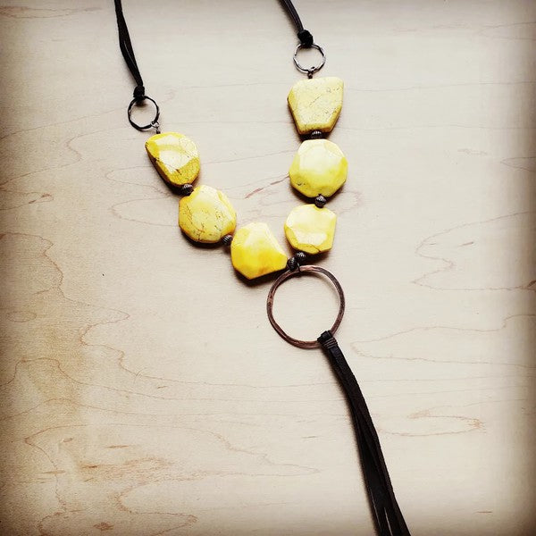 Yellow Turquoise Slab Necklace With Tassel