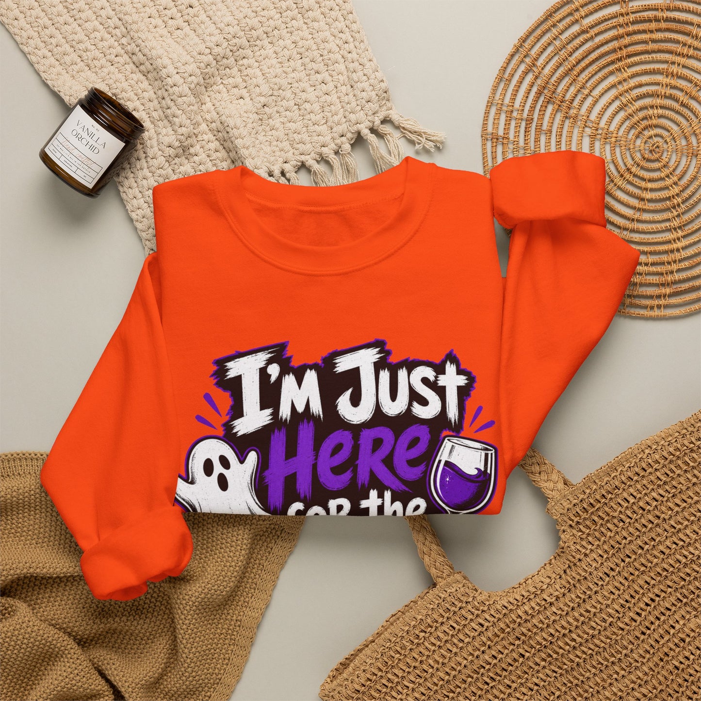 I'm Just Here for the Boos Halloween Sweatshirt — Ghost & Wine Graphic Crewneck