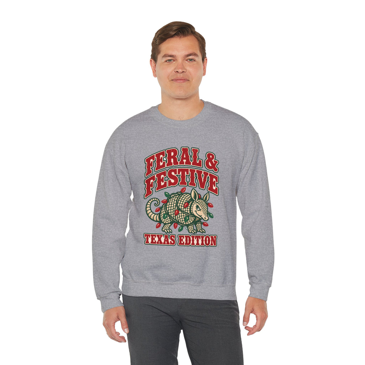 Feral & Festive Texas Edition Christmas Sweatshirt, Funny Armadillo Holiday Crewneck