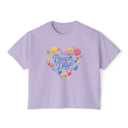 Beach Days Heart Graphic Tee — Women's Boxy Summer T-Shirt