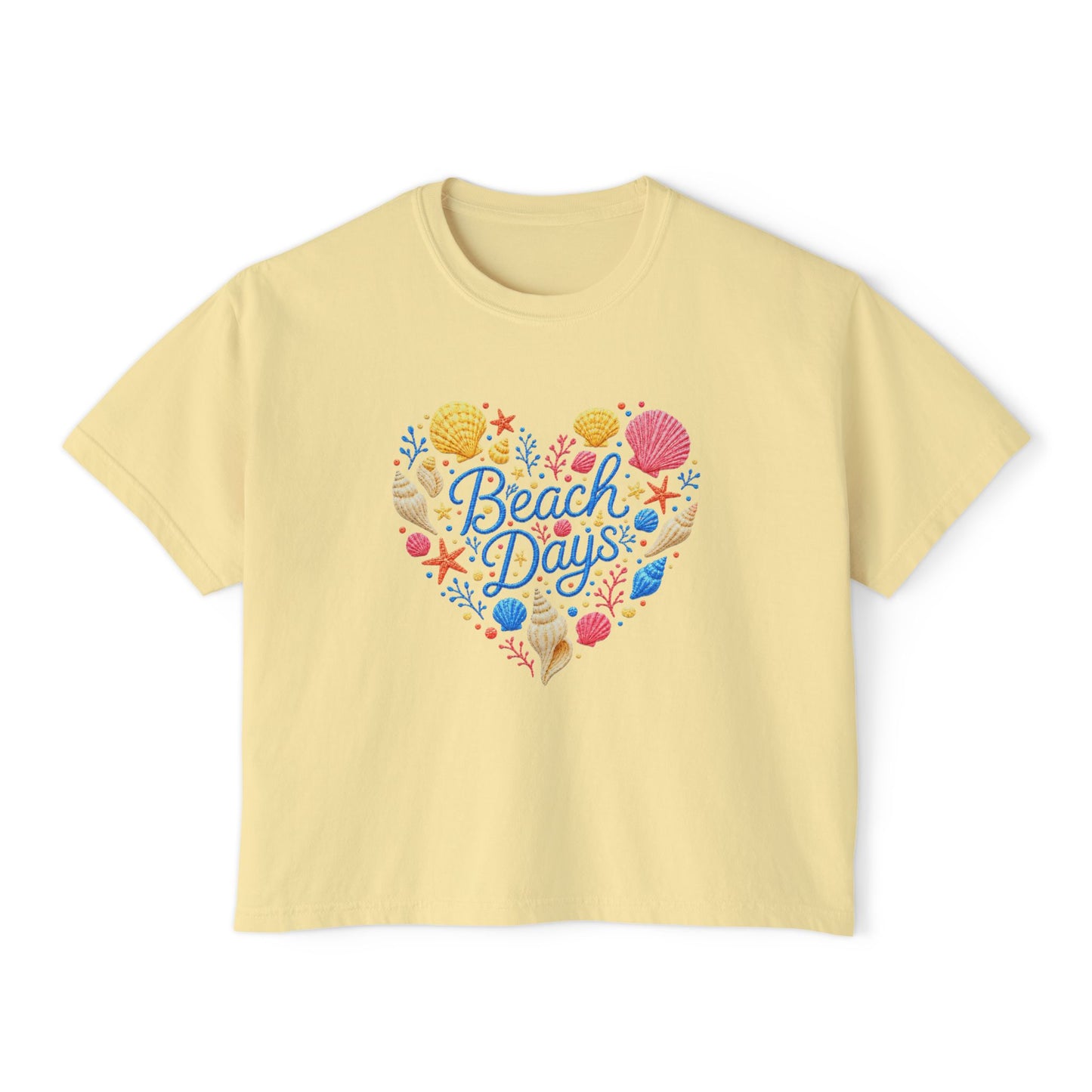 Beach Days Heart Graphic Tee — Women's Boxy Summer T-Shirt
