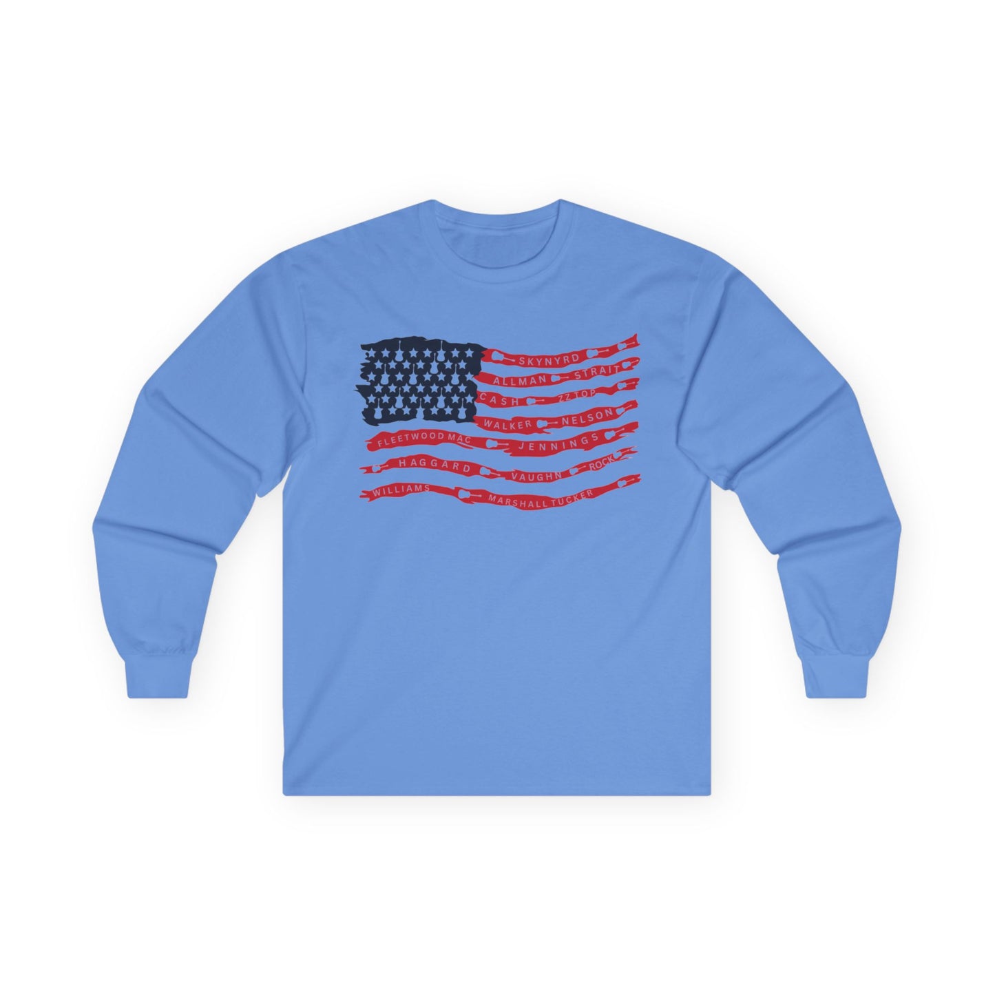 Best Rock & Country Bands American Flag Long Sleeve T-SHIRT Guitars & Stars