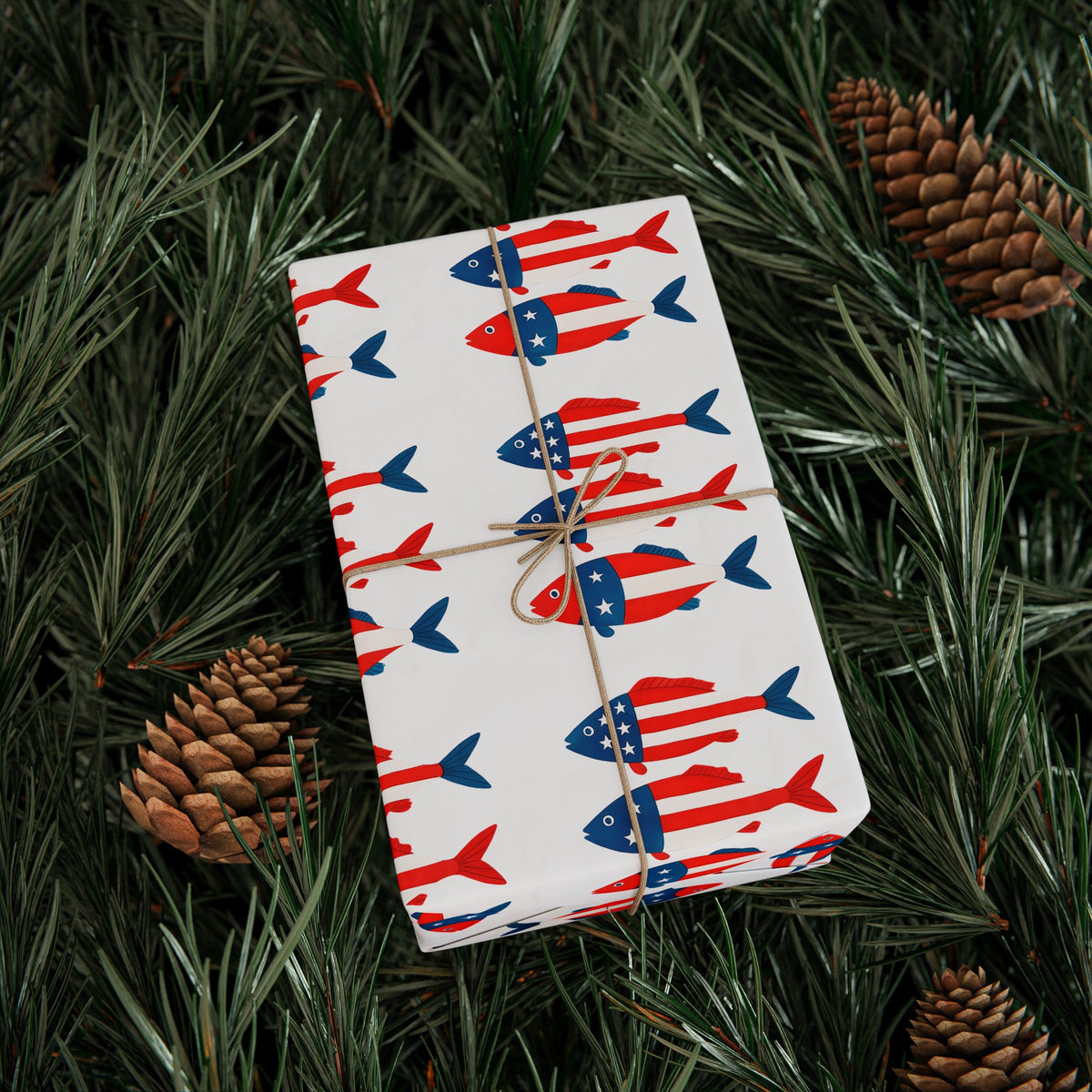 Patriotic Fish Wrapping Paper Roll - Christmas Holidays Anytime Fishing