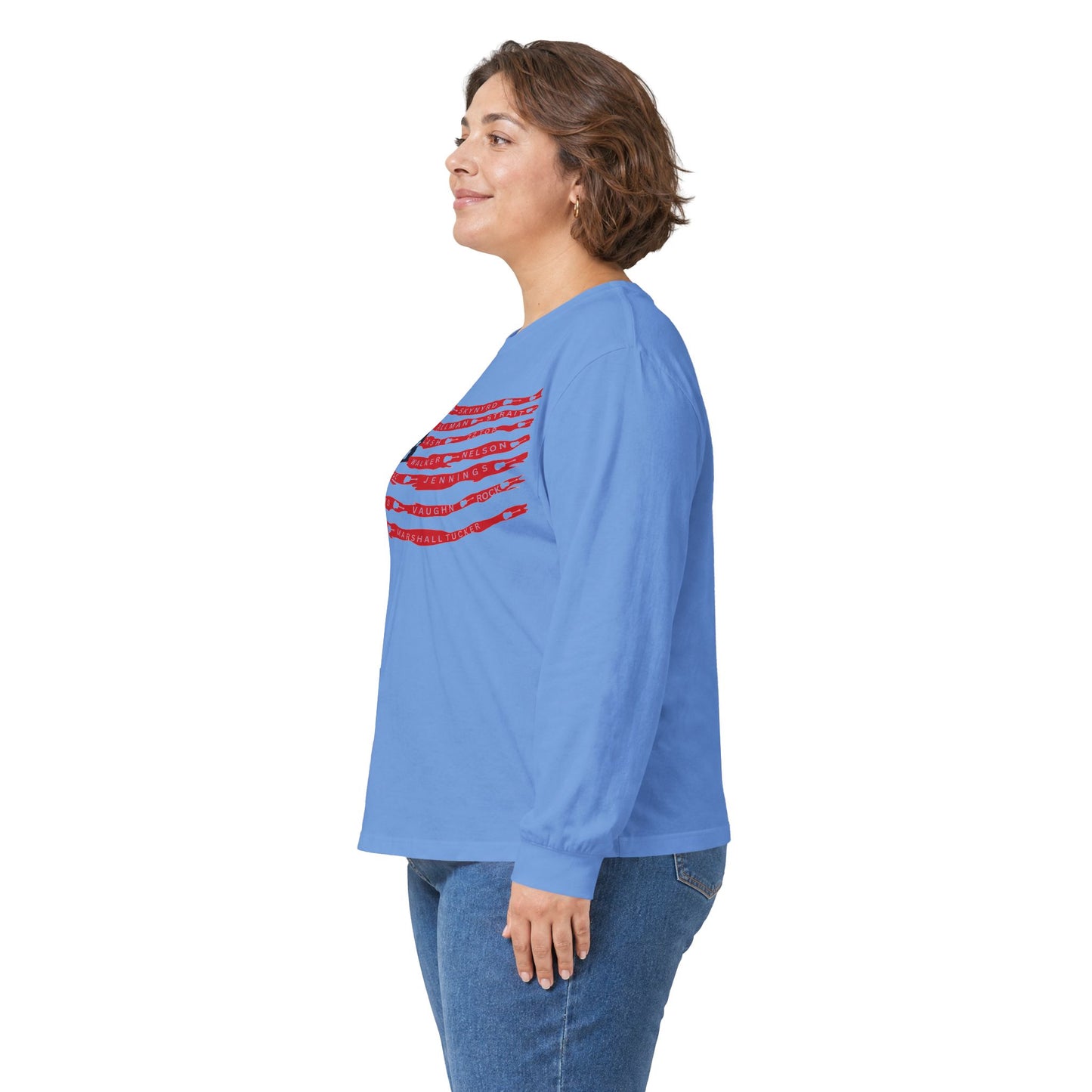 Best Rock & Country Bands American Flag Long Sleeve T-SHIRT Guitars & Stars