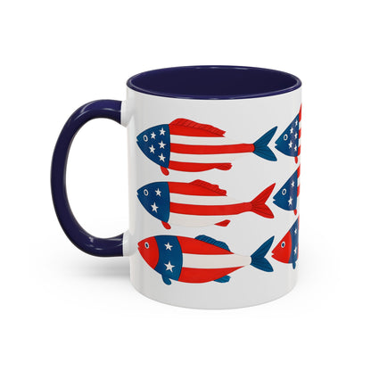 Patriotic Fish Flag Coffee Mug American Flag Accent 11 or 15oz
