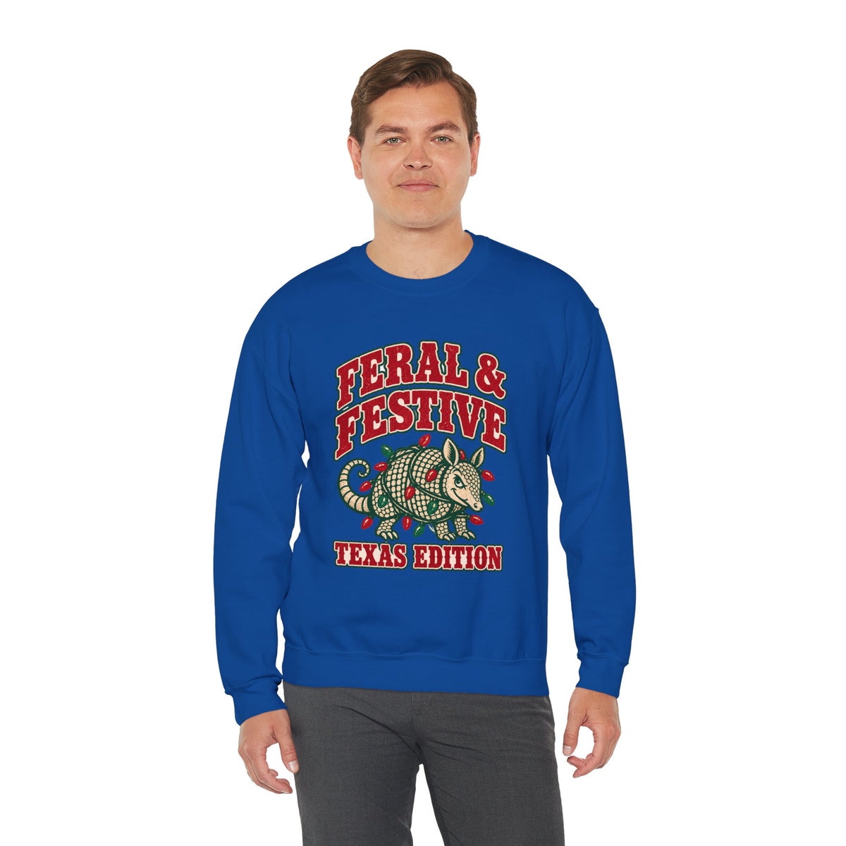 Feral & Festive Texas Edition Christmas Sweatshirt, Funny Armadillo Holiday Crewneck