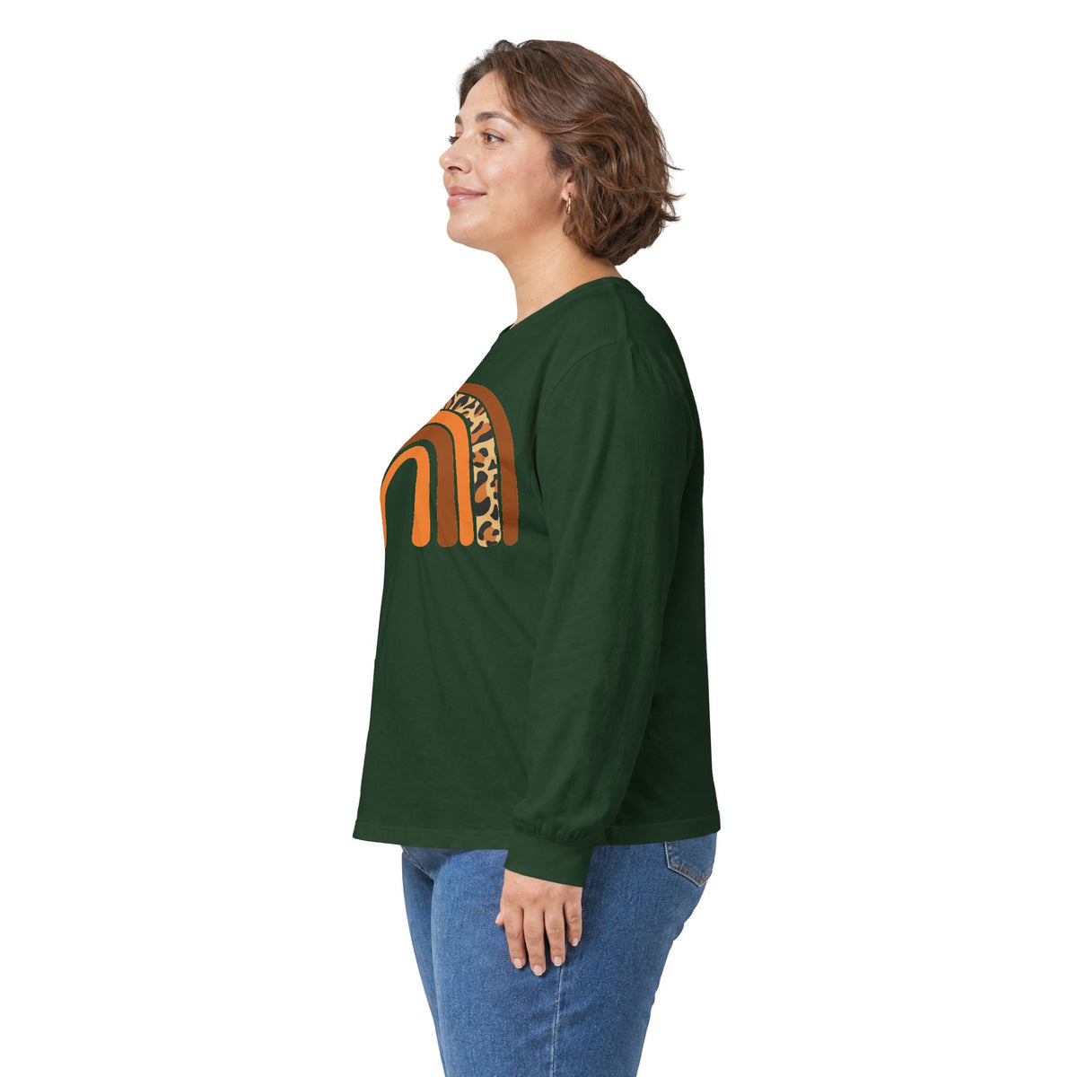 Retro FALL Leopard Rainbow Long Sleeve T-Shirt — Boho Earth-Tone Graphic Shirt
