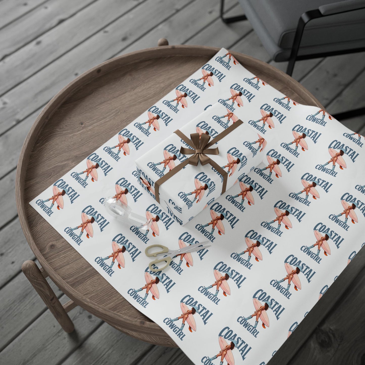 Coastal Cowgirl Patterned Gift Wrapping Paper Beach Girl Surfer Cowgirl