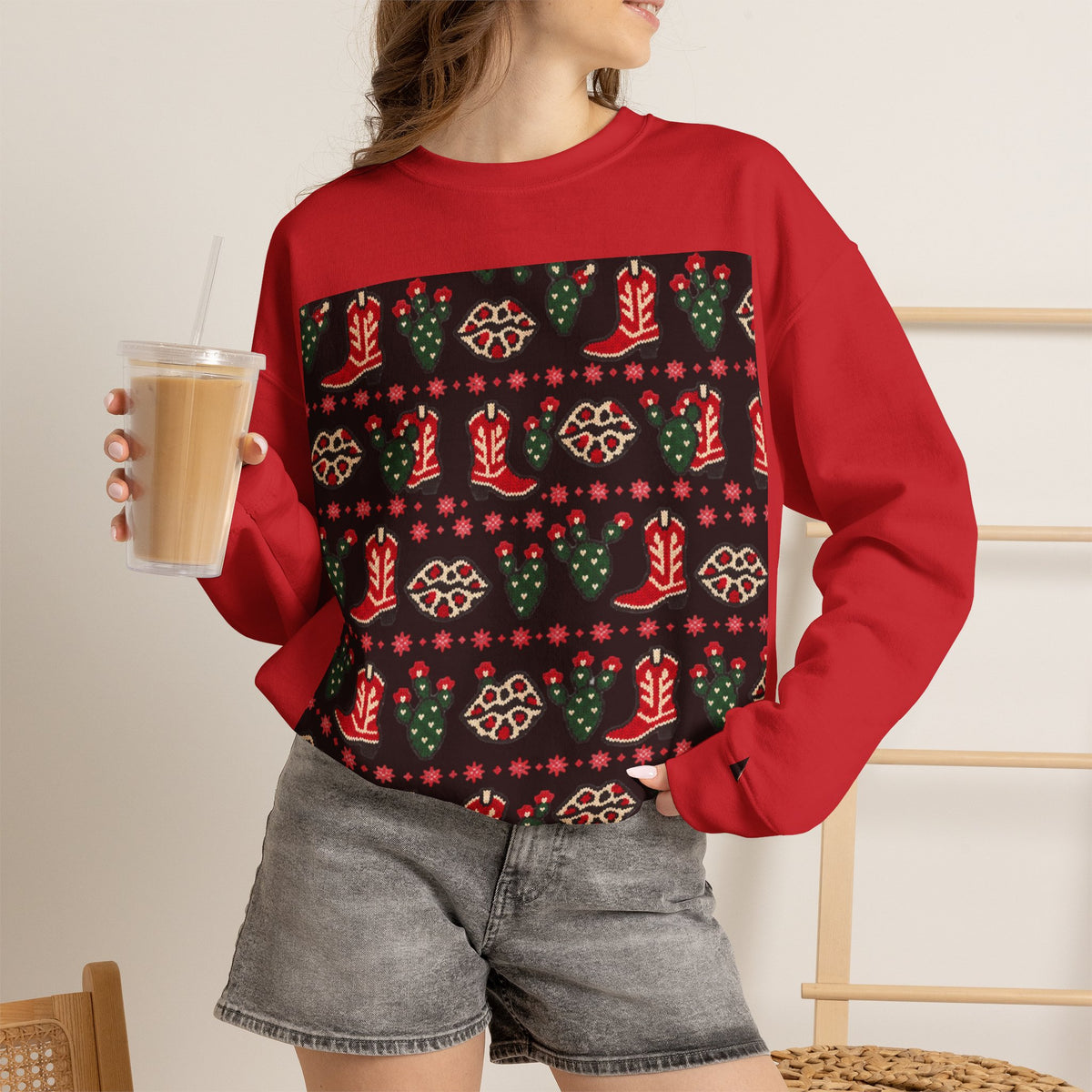 Feaux Ugly Sweater Western Christmas Sweatshirt