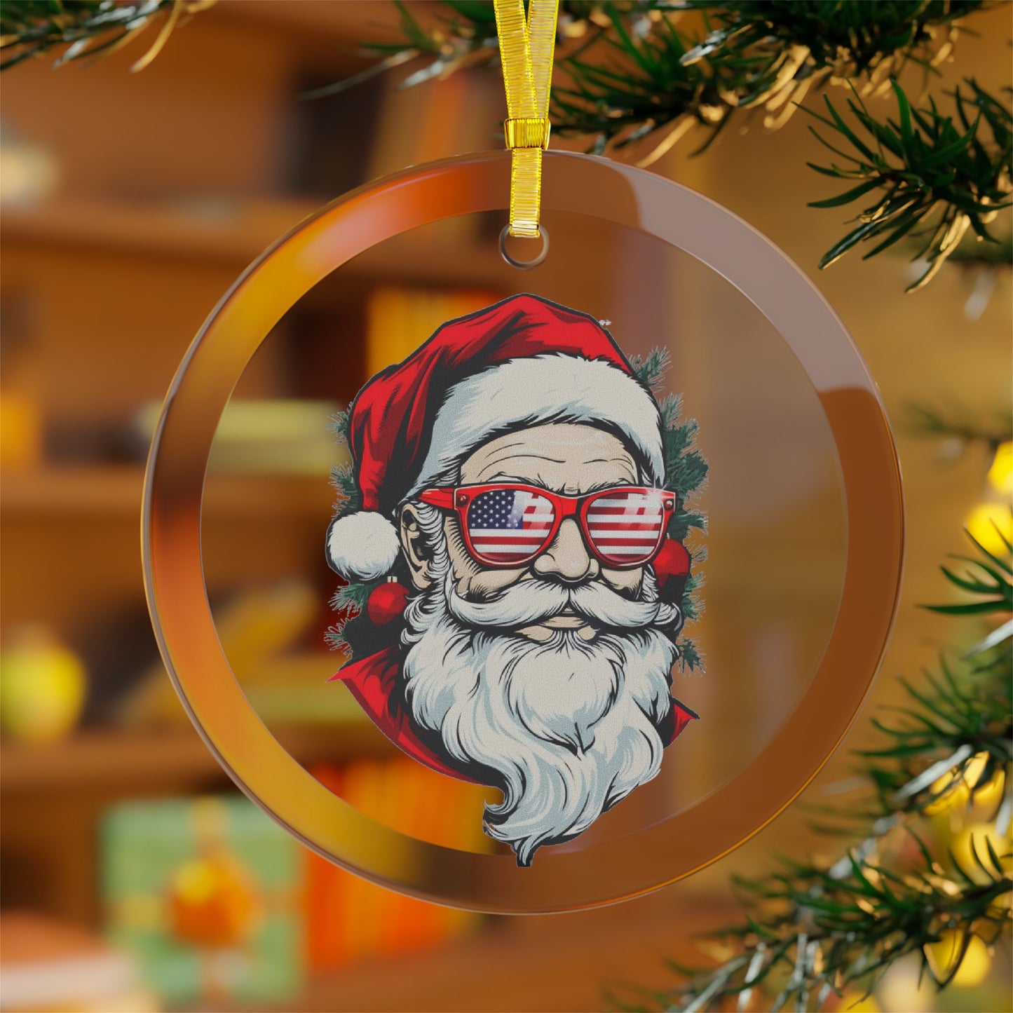Glass Ornament USA SANTA