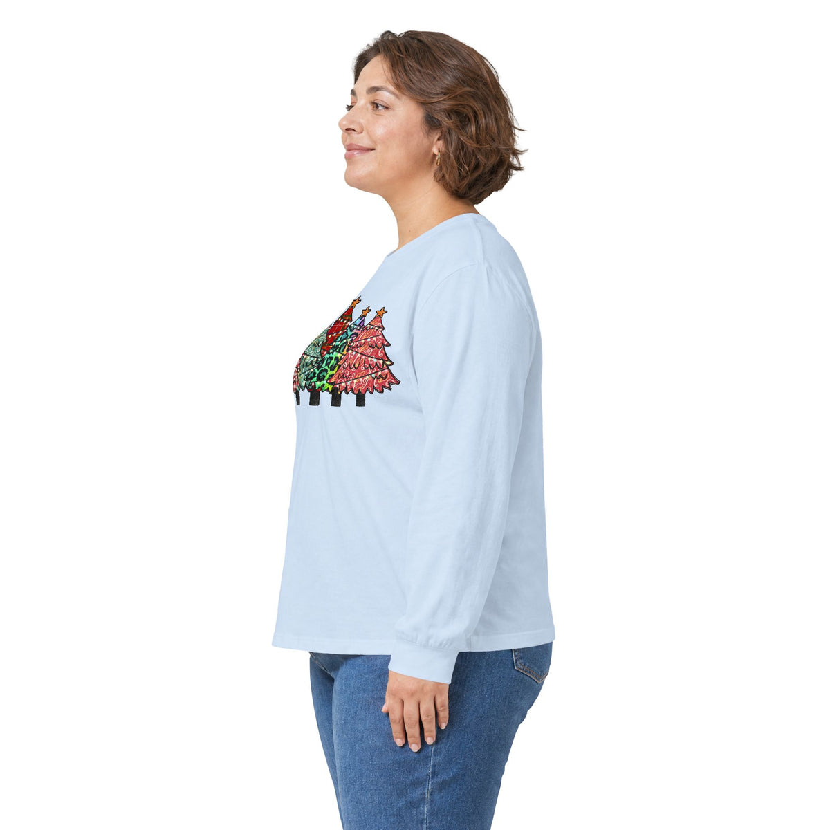 Colorful Plaid Christmas Trees T-Shirt Long Sleeve