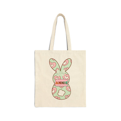 Personalized Easter Bunny Tote Bag - Custom Name Cotton Canvas