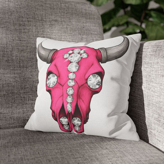 Stylish Pink Skull Pillowcase - Chic Home Decor, Western Vibe, Gifts for Cowgirls, Unique Accent for Living Room, Decorative Cushion Cover