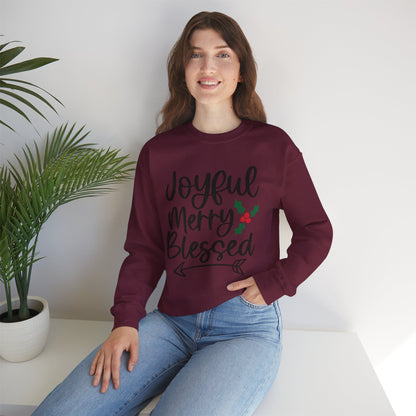 Christmas Sweatshirt - "Joyful Merry Blessed" Cozy Holiday Crewneck