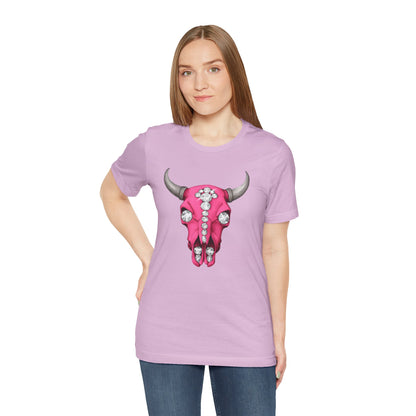 Pink Jeweled Bull Skull Tee – Western Cowgirl Graphic T-Shirt