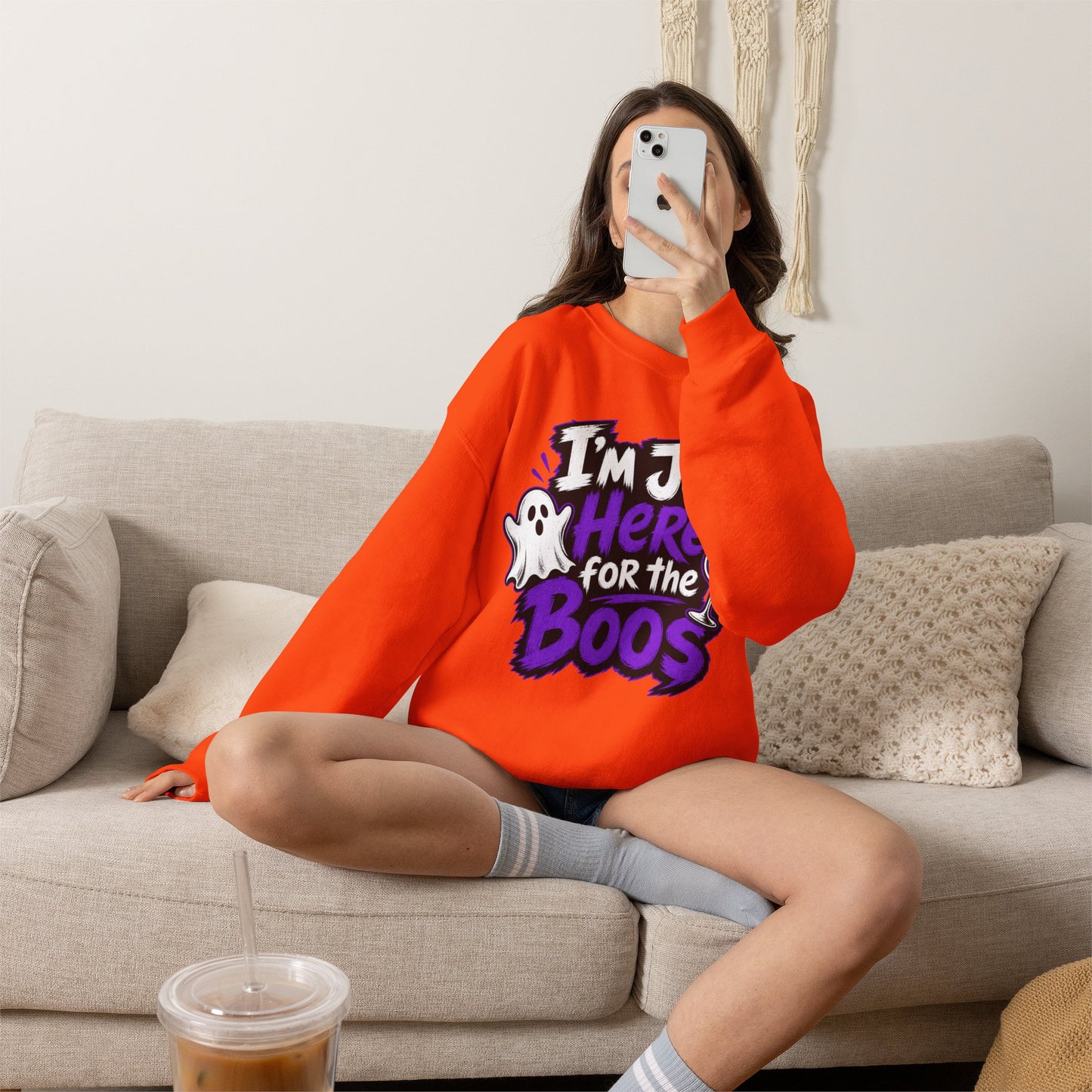 I'm Just Here for the Boos Halloween Sweatshirt — Ghost & Wine Graphic Crewneck