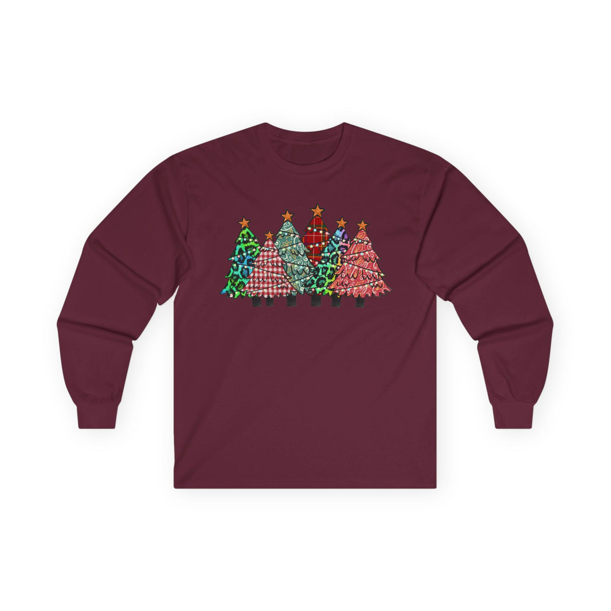 Colorful Plaid Christmas Trees T-Shirt Long Sleeve