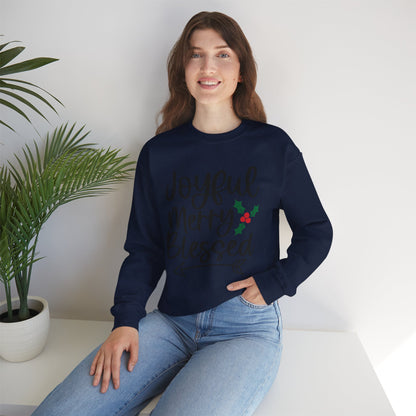 Christmas Sweatshirt - "Joyful Merry Blessed" Cozy Holiday Crewneck