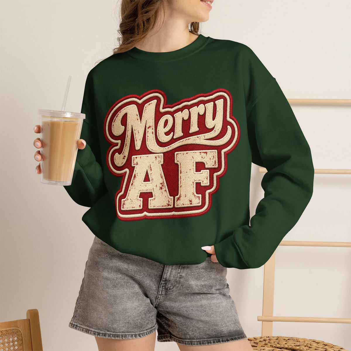 Merry AF Sweatshirt – Funny Retro Holiday Crewneck