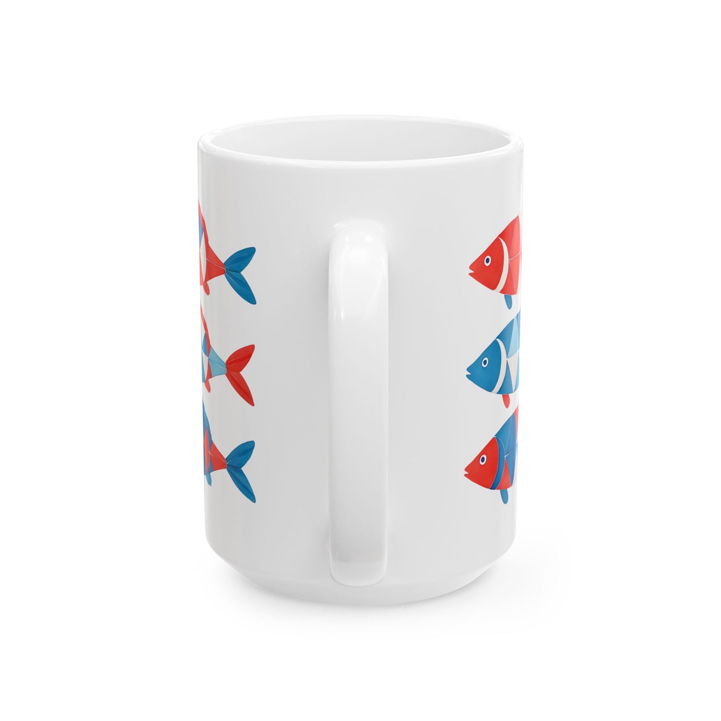 Red, White & Blue Fish Pattern Coffe Cup Ceramic Mug (11oz, 15oz)