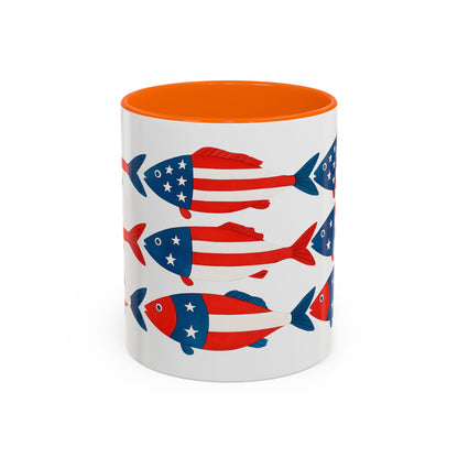 Patriotic Fish Flag Coffee Mug American Flag Accent 11 or 15oz