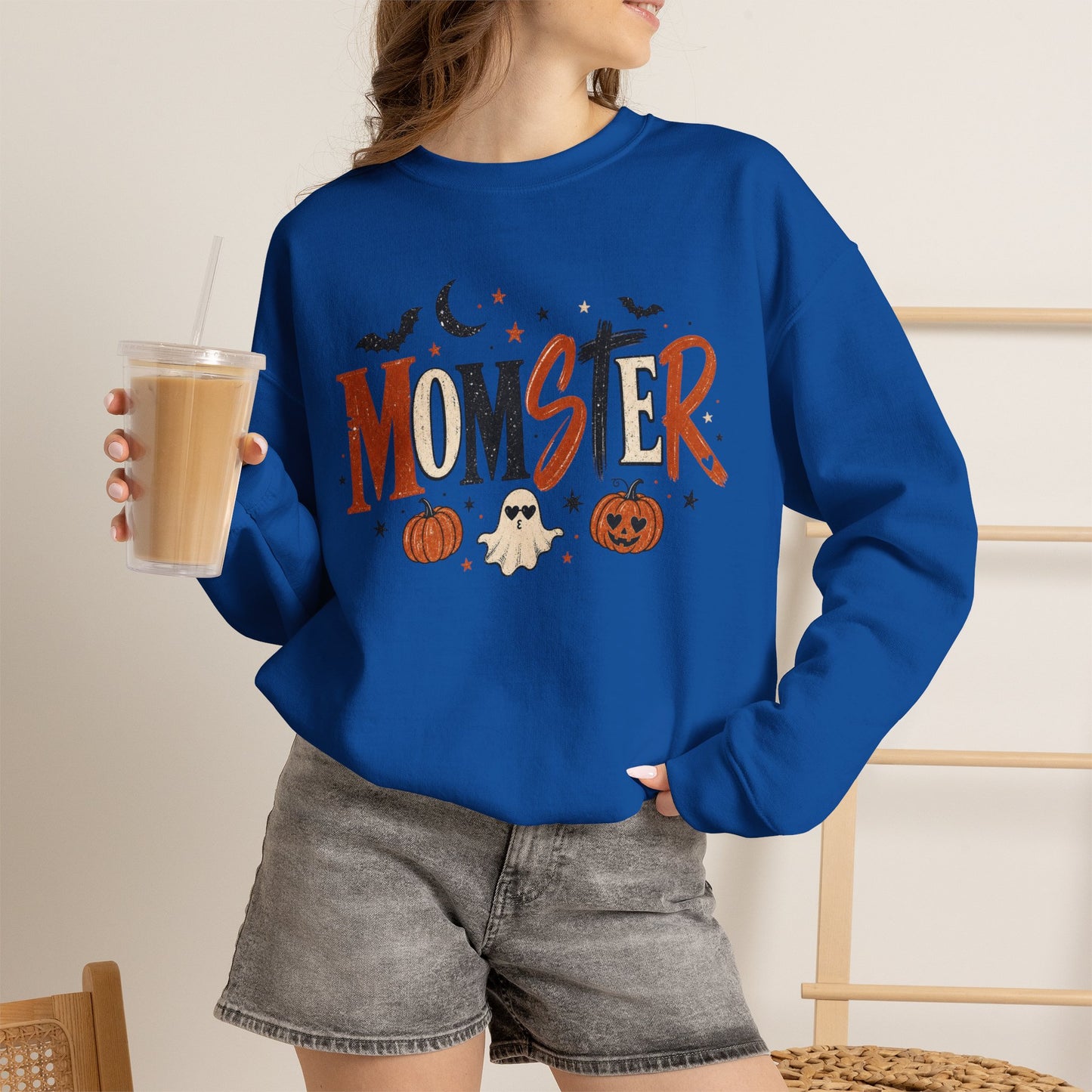 Momster Halloween Sweatshirt — Cute Momster Ghost & Pumpkins Crewneck