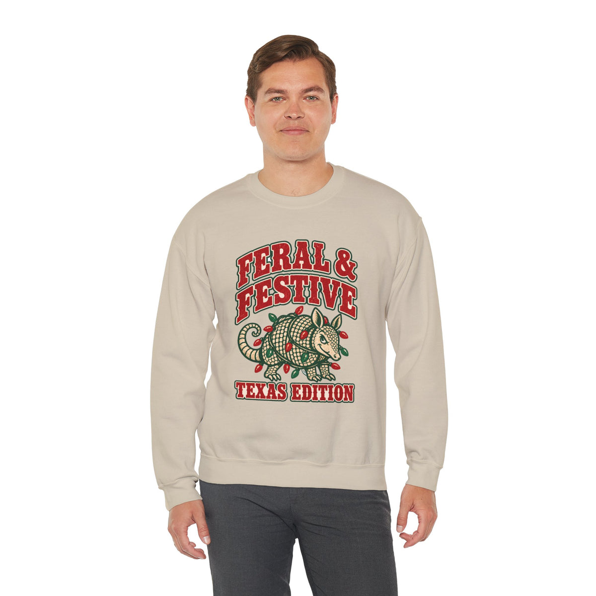 Feral & Festive Texas Edition Christmas Sweatshirt, Funny Armadillo Holiday Crewneck