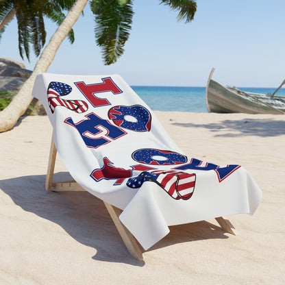 Patriotic LOVE Beach Towel – American Flag Flip-Flop & Donut Summer Design
