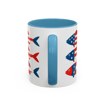 Patriotic Fish Flag Coffee Mug American Flag Accent 11 or 15oz