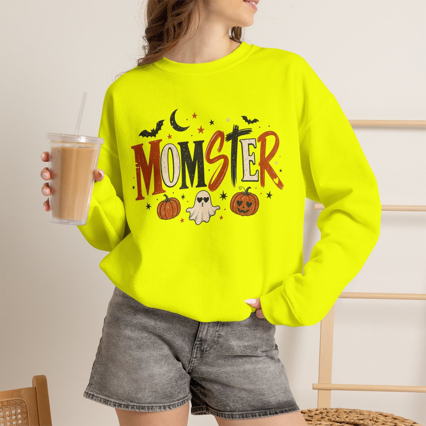Momster Halloween Sweatshirt — Cute Momster Ghost & Pumpkins Crewneck