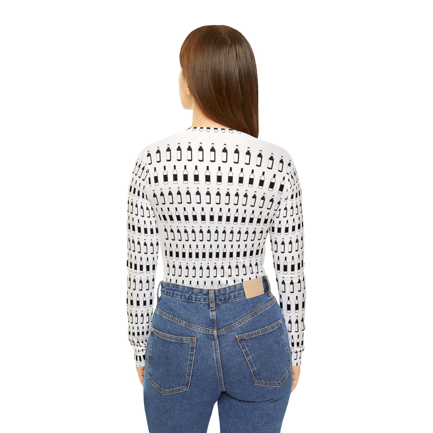 Women's Long Sleeve Shirt - Mini Wine Bottles and Cork Screw with Hearts Design