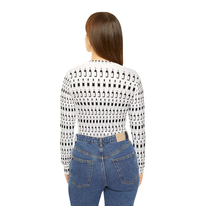 Women's Long Sleeve Shirt - Mini Wine Bottles and Cork Screw with Hearts Design
