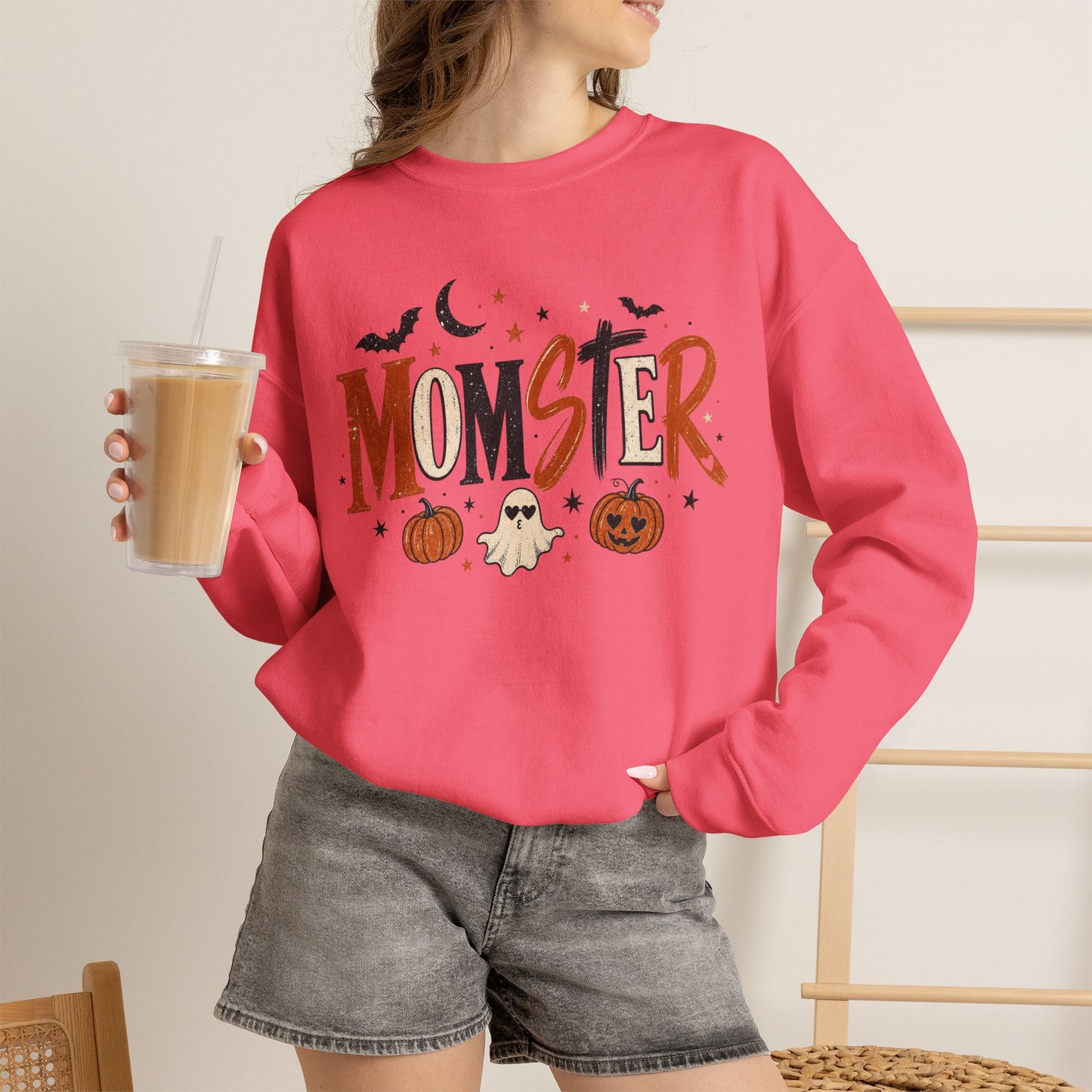 Momster Halloween Sweatshirt — Cute Momster Ghost & Pumpkins Crewneck