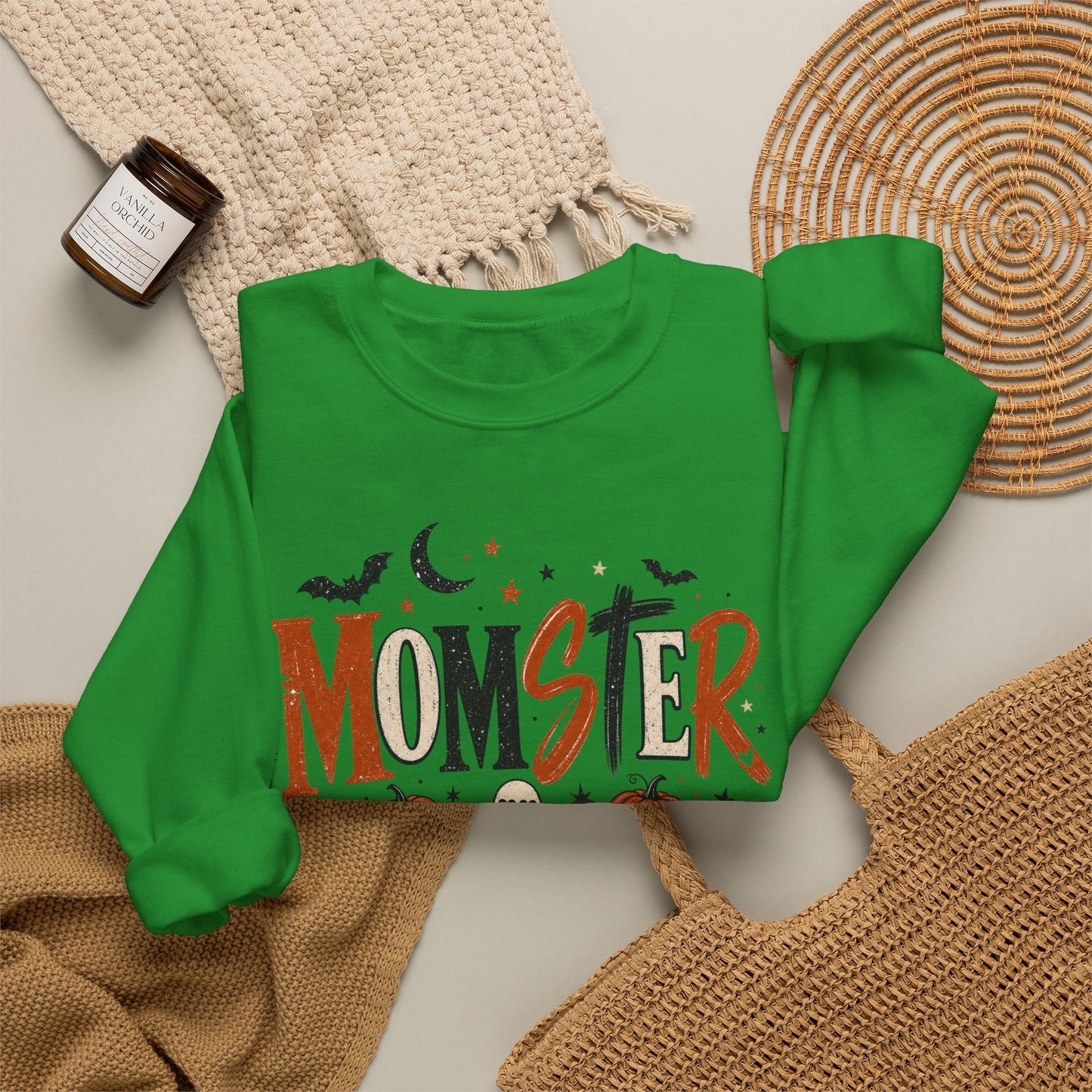 Momster Halloween Sweatshirt — Cute Momster Ghost & Pumpkins Crewneck