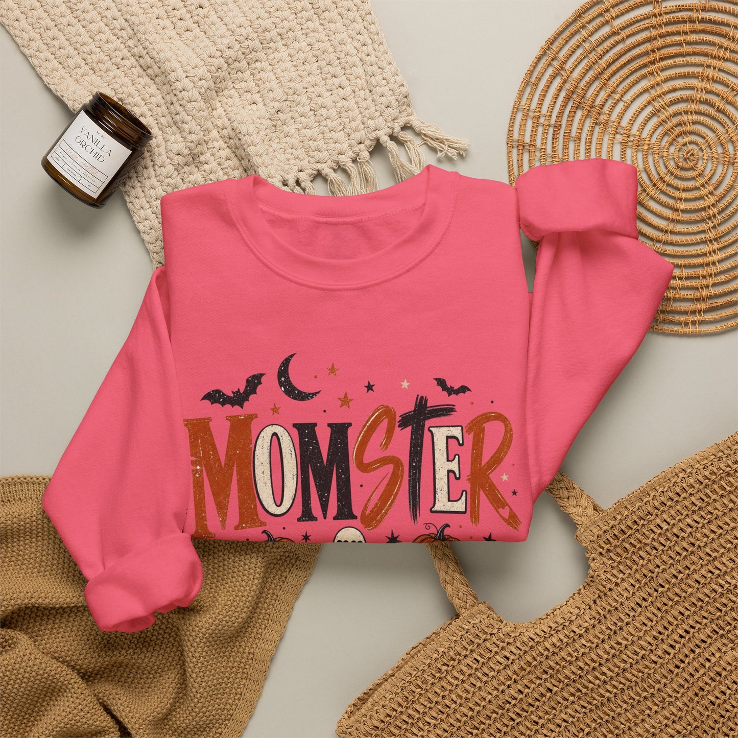 Momster Halloween Sweatshirt — Cute Momster Ghost & Pumpkins Crewneck