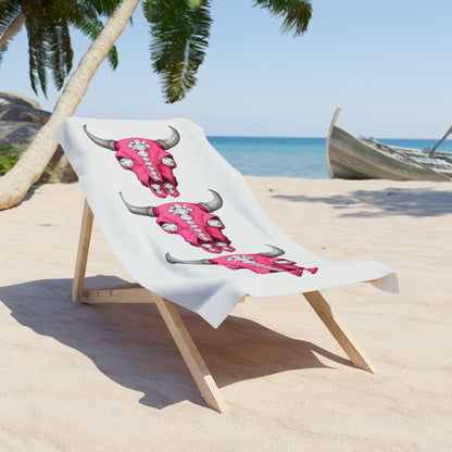 Pink Rhinestone Cow Skull Beach Towel — Southwestern Boho Beach Accessory