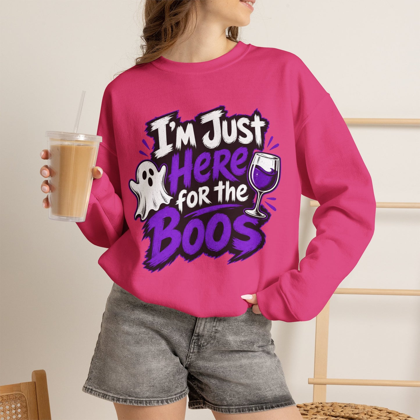 I'm Just Here for the Boos Halloween Sweatshirt — Ghost & Wine Graphic Crewneck